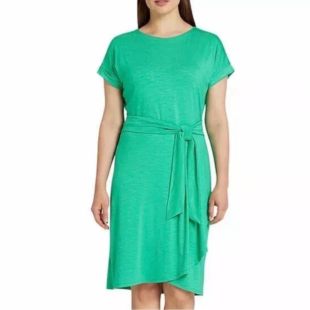 Chaps Women's Short Sleeves Crewneck Knit Dress, Green, L